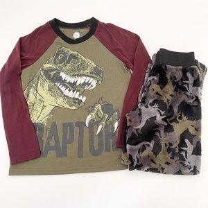 Boys Pajamas Size 6-7 Wonder Nation Fleece Long Sleeve Dinosaur